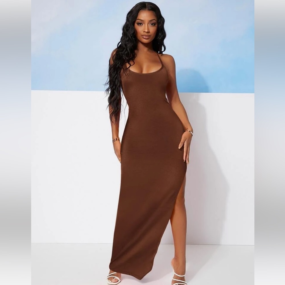 Open Back High Split Maxi Dress